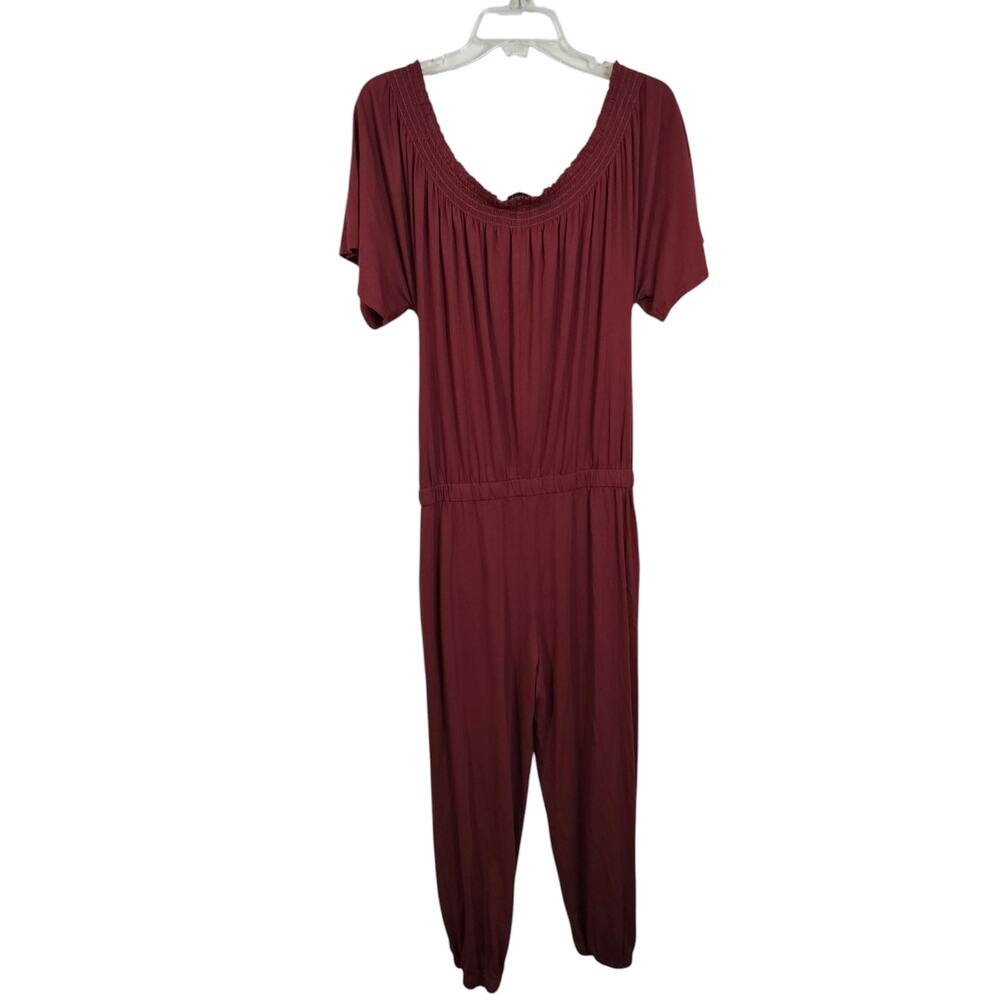 3867) Michael Stars Maroon Off Shoulder Jogger Jumpsuit Size S/M?